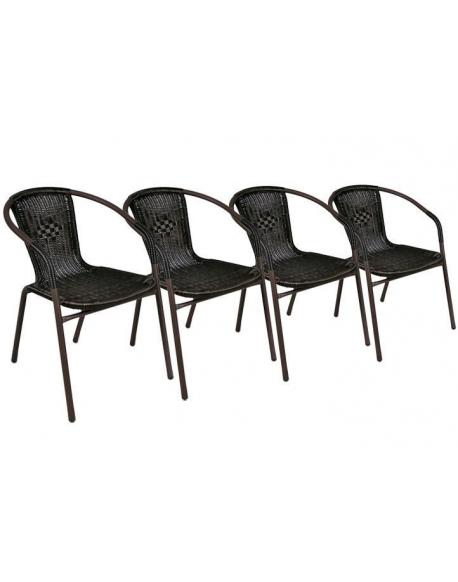 Set 4 ks polyratanová zahradní židle Garth - tmavě hnědá